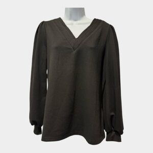Black V-Neck Puff Sleeve Top Women’s Size M Minimalist Classic Basic
